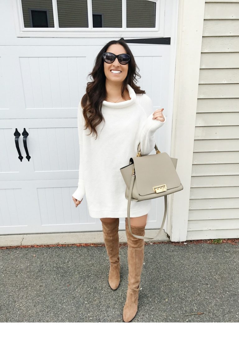 Sweater Dress and Over the Knee Boots - Olive & Rose