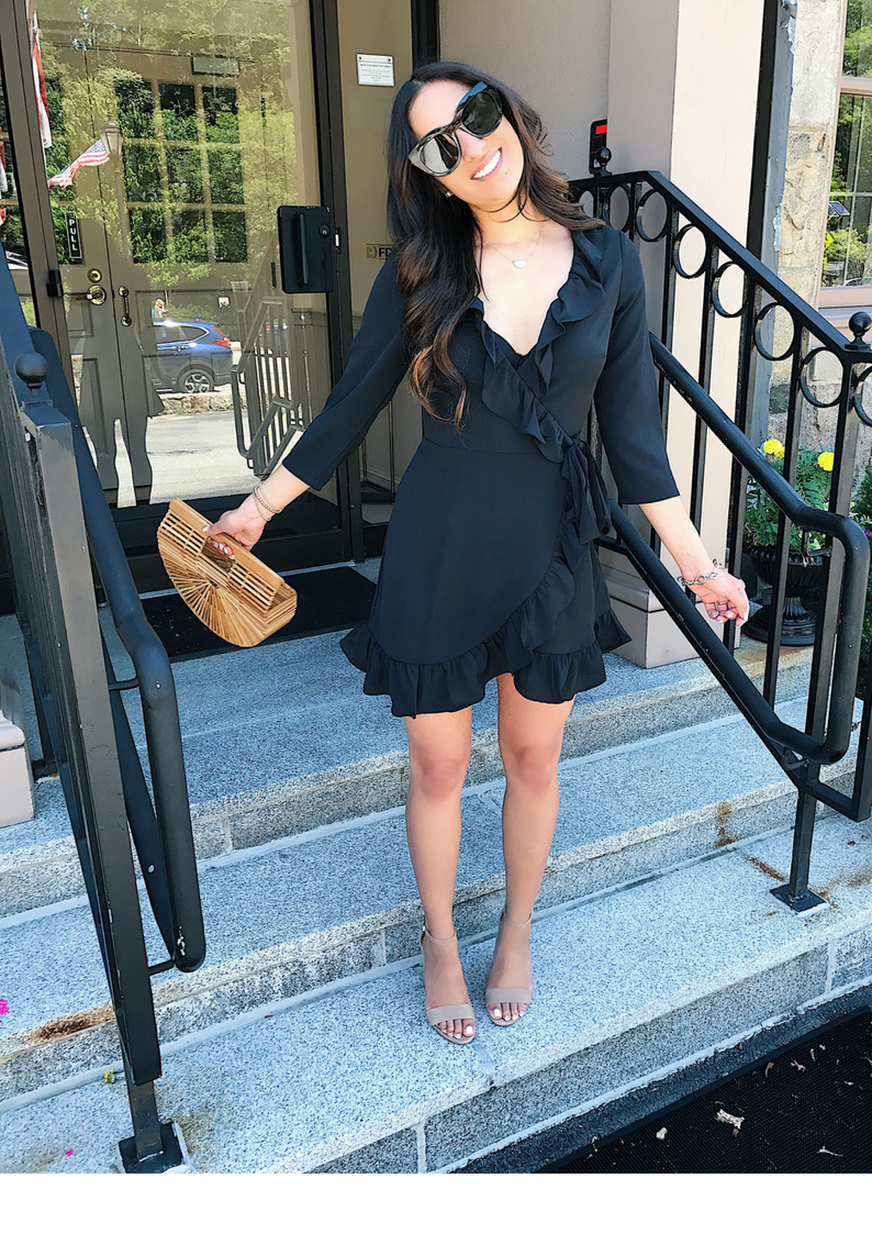 Black ruffle hot sale wrap dress